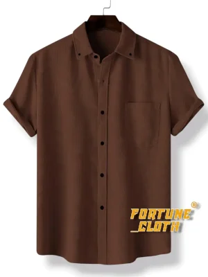 Kemeja Polos Pria Dewasa Lengan Pendek Warna Coklat Tua