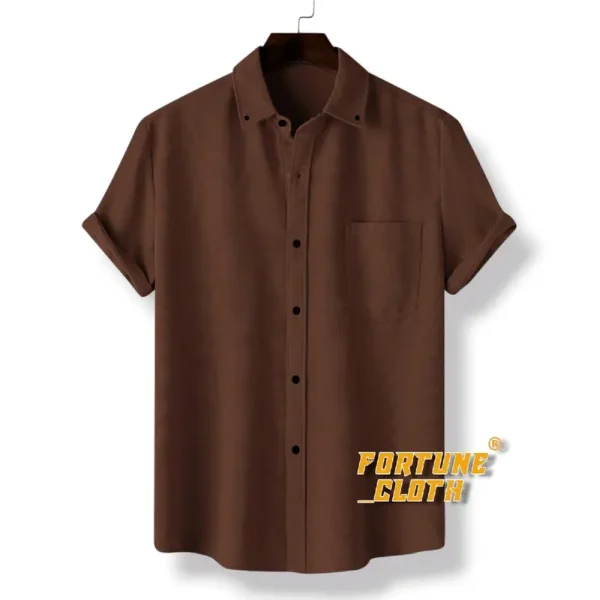 Kemeja Polos Pria Dewasa Lengan Pendek Warna Coklat Tua